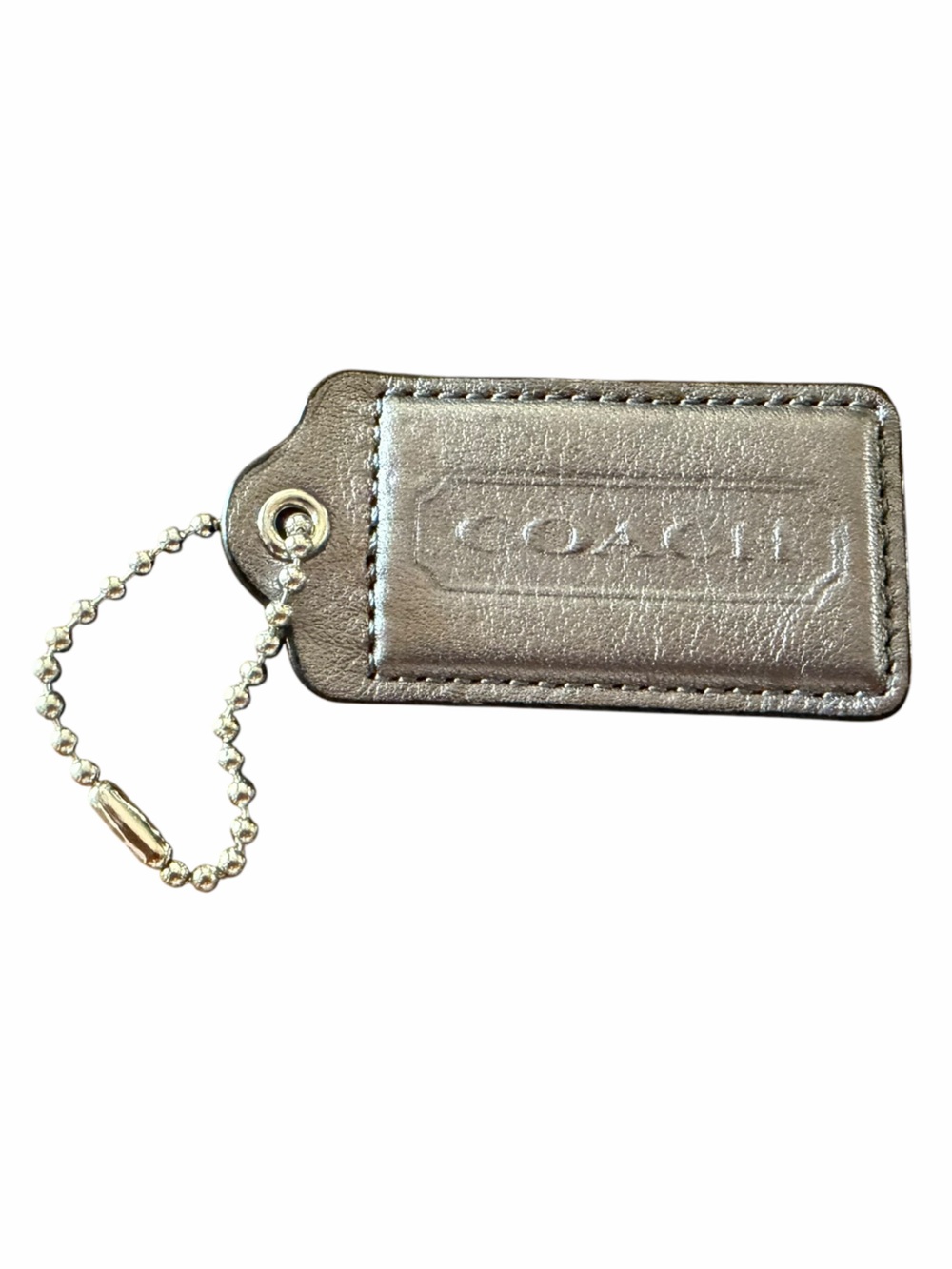 Coach 3” Gray Leather Hangtag with Chain
